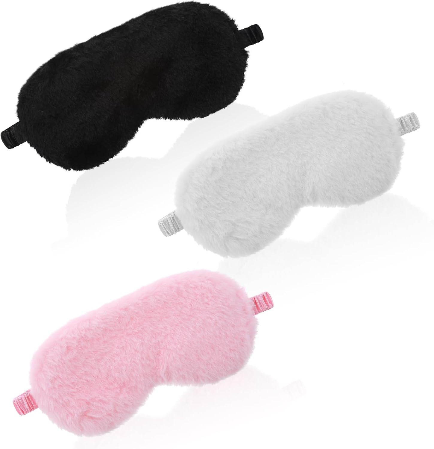3 Pcs Plush Sleeping Eye Mask, Soft and Fuffy Plush Blindfold Comfortable Faux Fur Eye Shade with Elastic Strap for Women Men and Kids Travel Nap Sleeping (Solid Color（Black, White, Pink）)