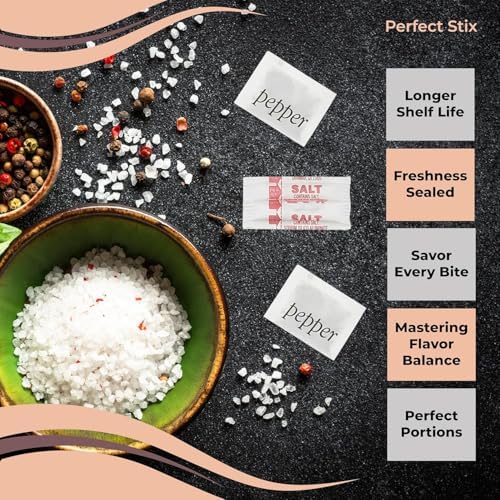 Concession Essentials Salt and Pepper Packets, 400 Count, Single Serve Portions, 200 Each