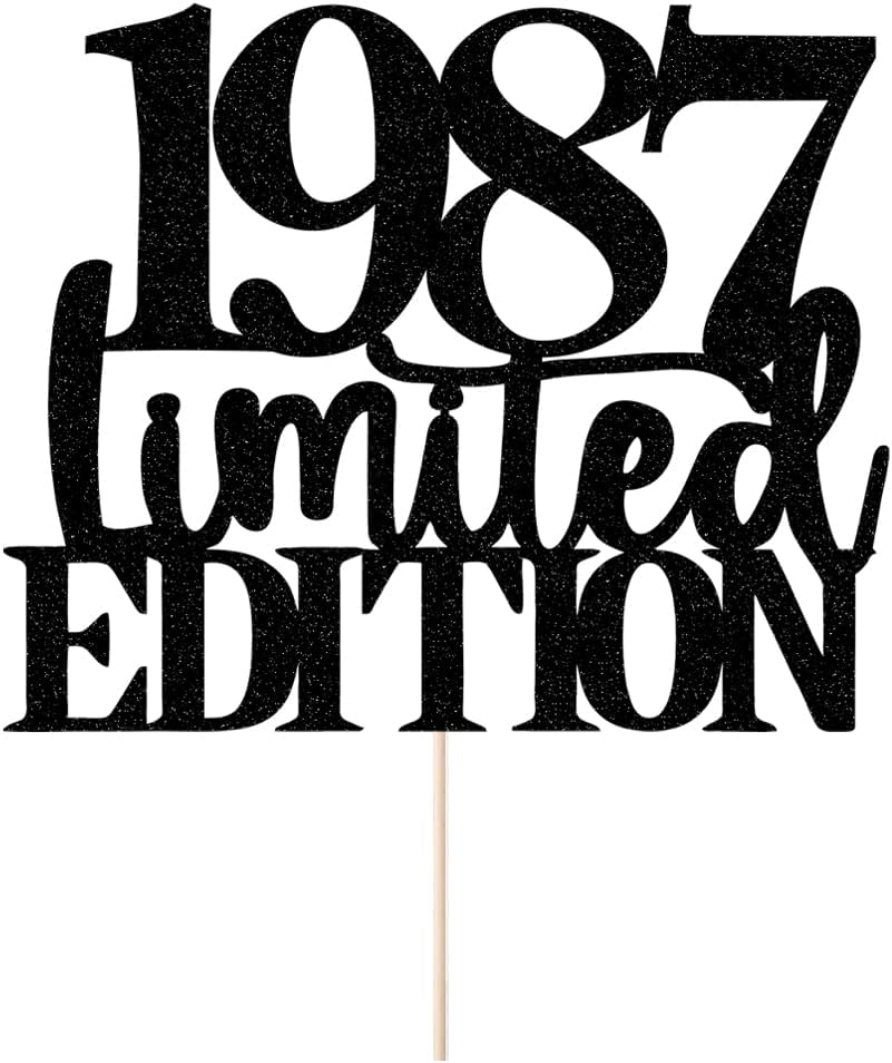 Limited EDITION 1987 cake topper 39th birthday happy birthday cake topper men and women cheer 39 years old handmade black glitter cake decoration (1987)