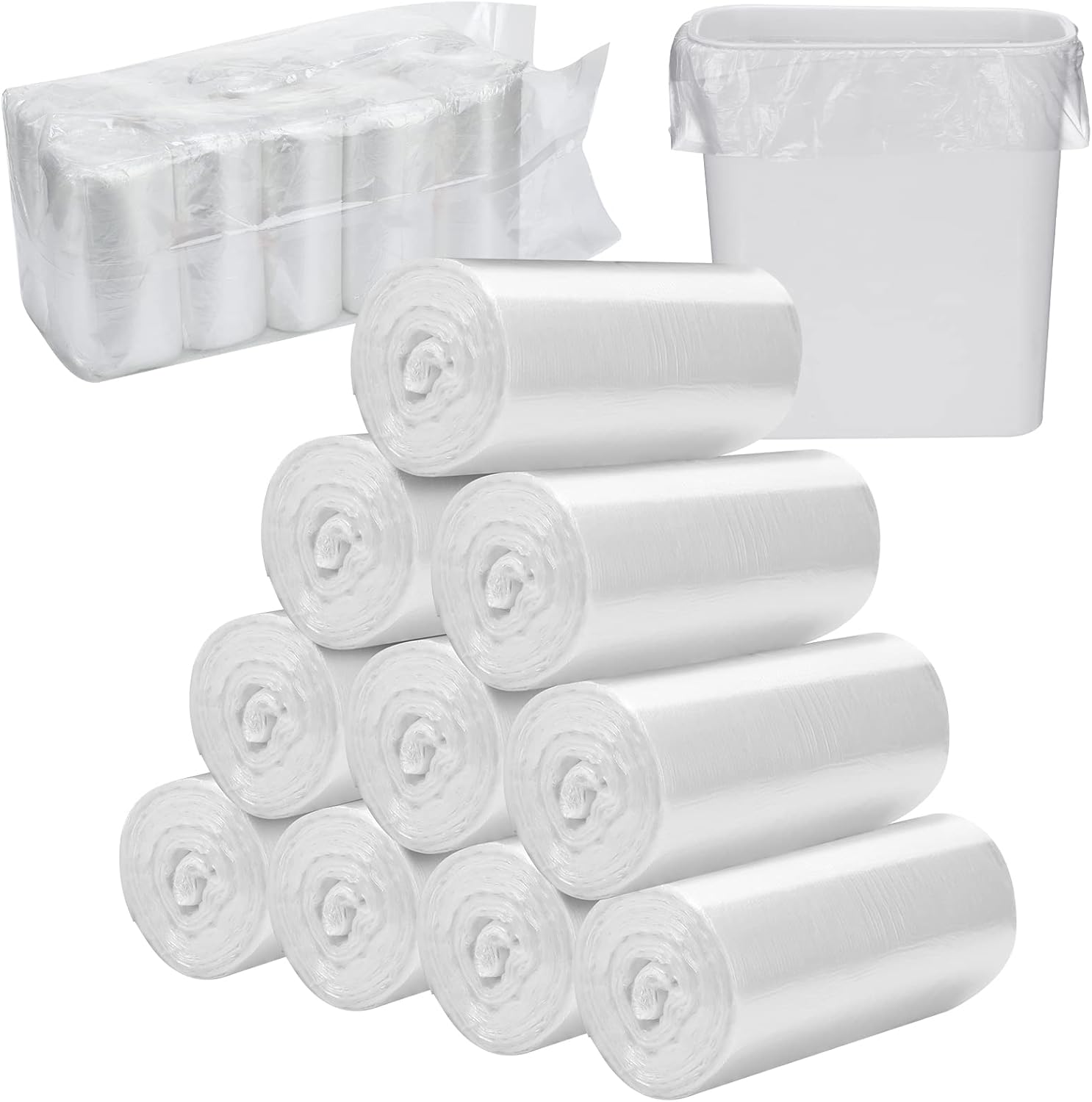 Zubebe 1000 Pcs/ 10 Roll Sanitary Napkin Receptacle Liner, Sanitary Napkin Disposal Bags Feminine Hygiene Disposal Bags Women Personal Supplies for Tampon Bathroom, 15.75 x 15.75 Inch