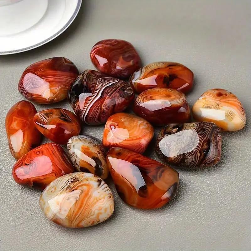Sardonyx Banded Agate Palm Stone Worry Stone Irregular Polished Tumbled Stone Pebble Healing Crystal for Home Decor (1000, Grams)