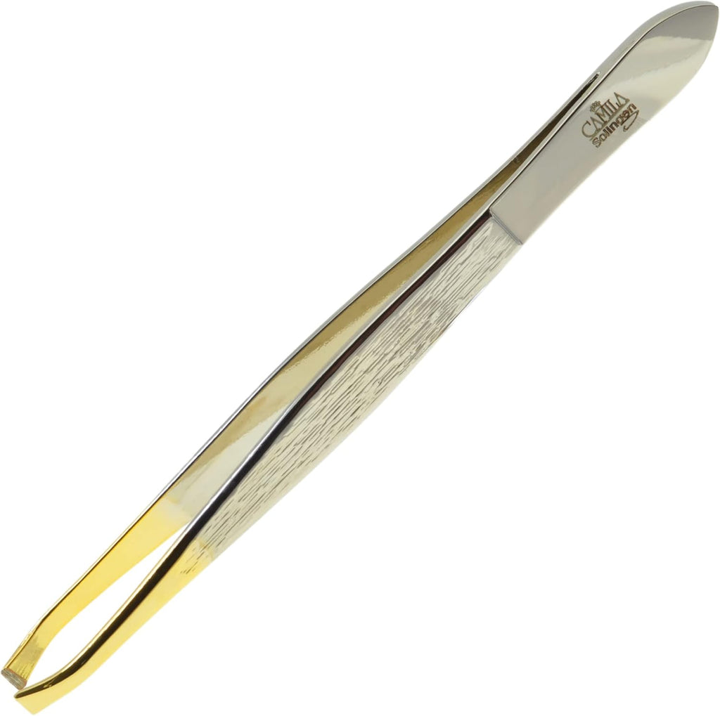 CS30 3.5 Inches Gold Tipped, Surgical Grade, German Carbon Steel Tweezers (Claw) - Flawless Eyebrow and Facial Hair Shaping and Removal for Men/Women