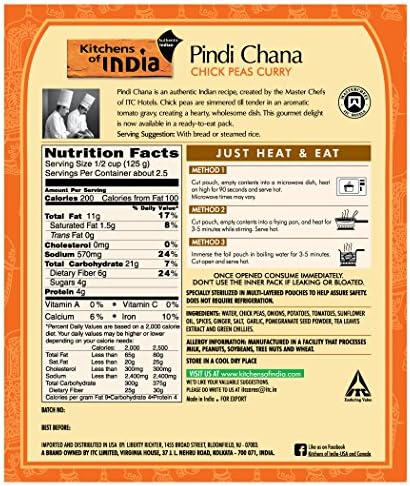 Kitchens Of India Ready To Eat Pindi Chana Chick Pea Curry, 10 Ounce