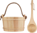 6L Wooden Sauna Bucket and Ladle Set, Handmade Pine Sauna Bucket with Rope Handle,Natural Pine