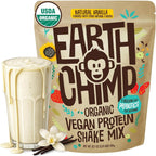 EarthChimp Organic Vegan Protein Powder - with Probiotics - Non GMO, Dairy Free, Non Whey, Plant Based Protein Powder for Women and Men, Gluten Free - 26 Servings 32 Oz (Vanilla)