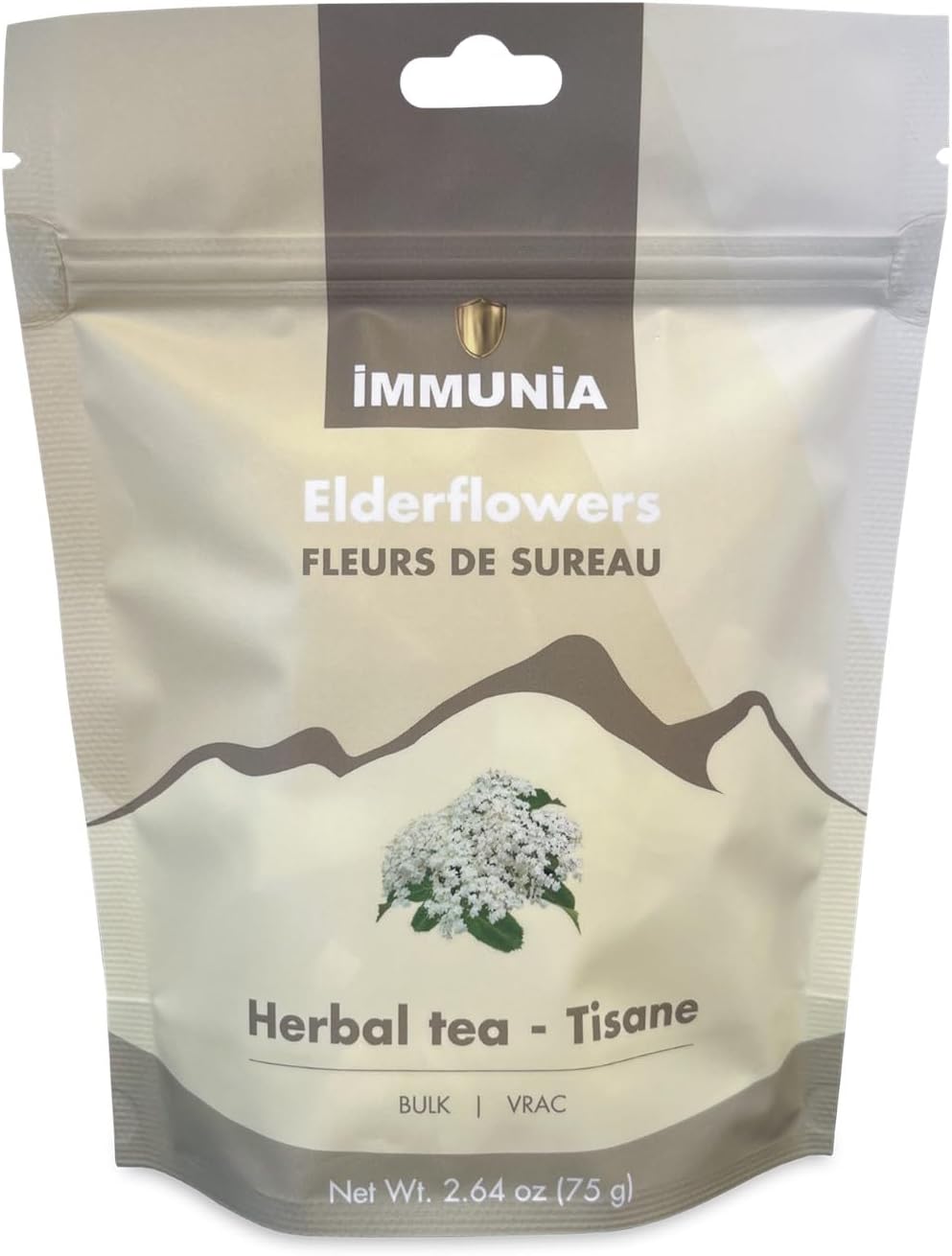 Elderflower bulk. Make healthy herbal tea (enough for 75 cups), or use it to make delicious bread, elderflower jelly, or cookies. 75 grams (bulk)