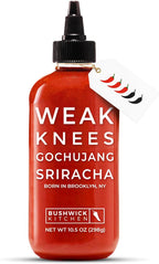 Weak Knees Gochujang Sriracha Hot Sauce, Infused with Bold Korean Gochujang Paste & Classic Spicy Sriracha, Made in the USA, 10.5oz Squeeze Bottle