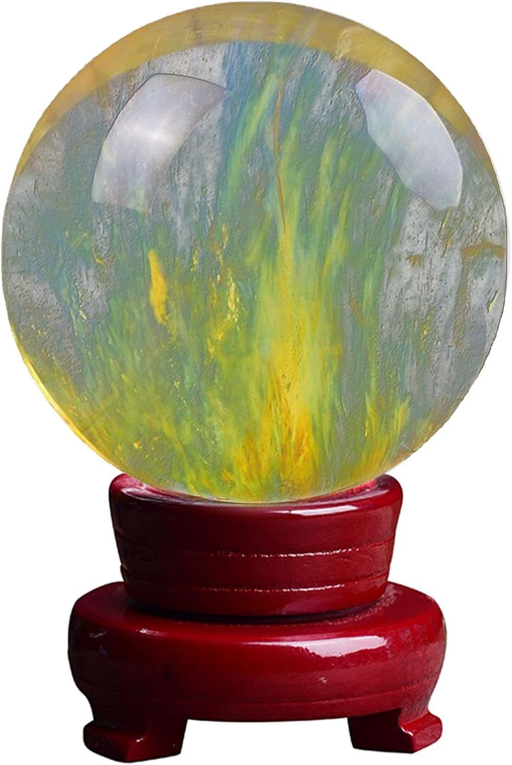 Natural Crystal Ball Sphere Melting Quartz Crystal Gemstone for Meditation, Divination Sphere, Home Decoration, Fengshui, Wicca and Energy Crystal Healing,Yellow-3.2" Diameter