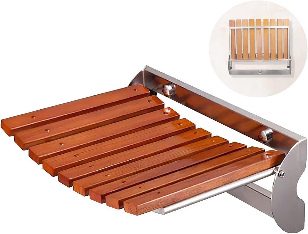 HanDuo Teak Wood Foldingbench, Foldable Wall Mounted Seat for Inside Suse Foldable Bathroom Stool Foldaway Schair, 200Kg Capacity for Senior/326 * 137 * 270Mm