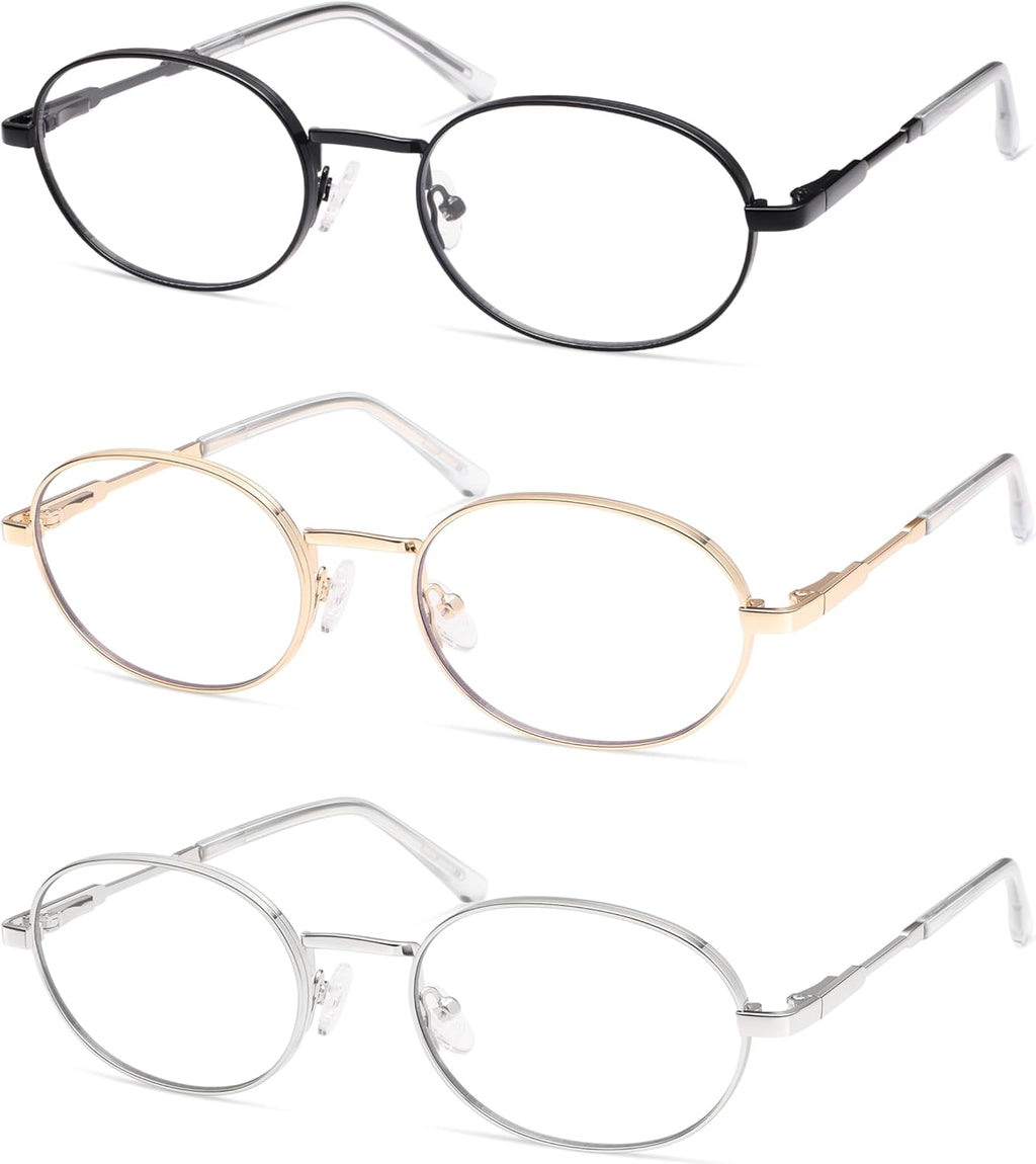 AMOMOMA Oval Round Reading Glasses for Women Cute Stylish Blue Light Blocking Readers Metal AM6210