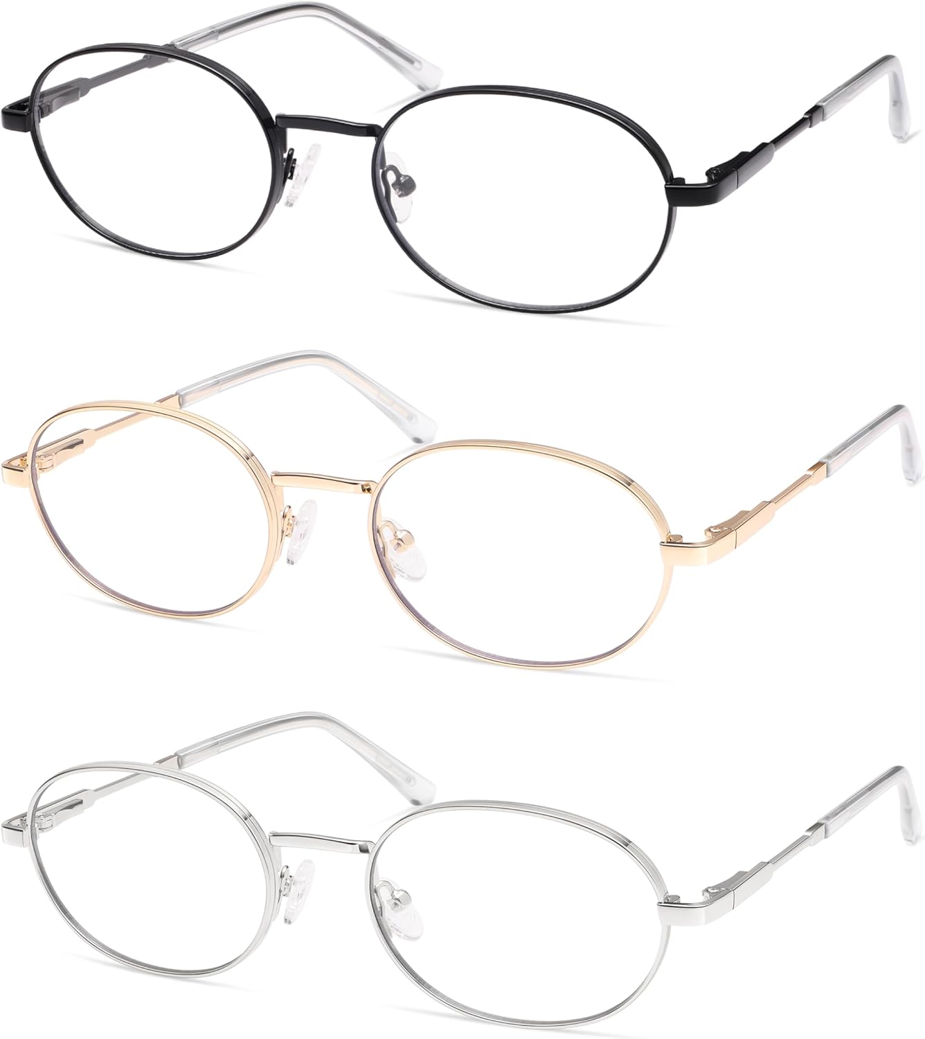 AMOMOMA Oval Round Reading Glasses for Women Cute Stylish Blue Light Blocking Readers Metal AM6210