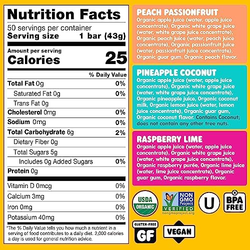 DeeBee's Organics Tropical SuperFruit Freezie Pops, No Added Sugars, No Artificial Flavors or Colors (Pack of 50)