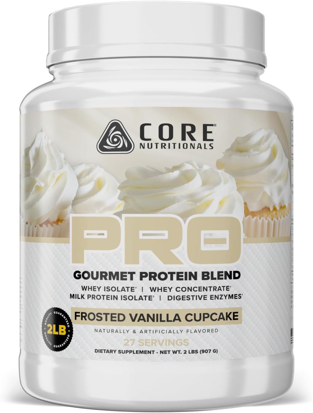 Core Nutritionals PRO Gourmet Protein Blend | Whey Protein Blend | with MCTs & Digestive Enzymes | Sustained Release Protein & Recovery Support | 28 Servings (Frosted Vanilla Cupcake)