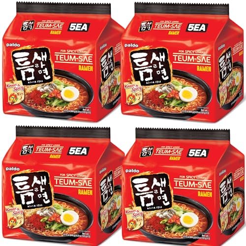 Paldo Fun & Yum Extra Hot Spicy Instant Noodles with Soup, Pack of 20, Teumsae Ramen with Spicy Broth, Best Oriental Style Korean Ramyun, Spicy Ramen Challenge, K-Food, 틈새라면 빨계떡, Family Pack 120g x 20
