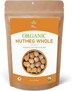 Spicy Organic Premium Nutmeg 8 oz (227g) | Whole Nutmeg (Jaiphal/Nuez Moscada) | USDA Organic, Gluten Free, Non-GMO, 100% Natural | Ideal for Coffee, Tea, Curries, Sauces & Baking