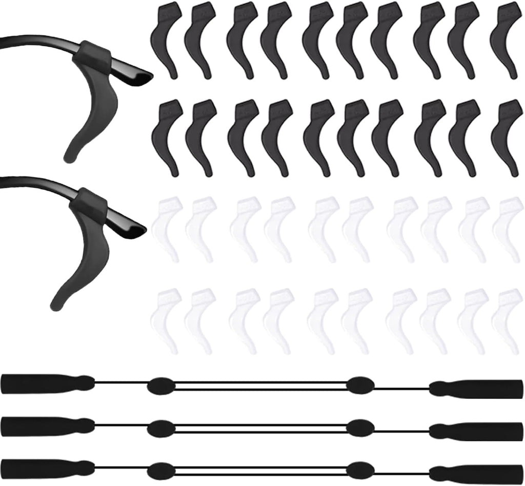 YMCCOOL 20 Pairs Eye Glasses Ear Grippers Anti-Slip Holder with 3pcs Adjustable Glasses Strap, Sports Rope Eyewear Retainer