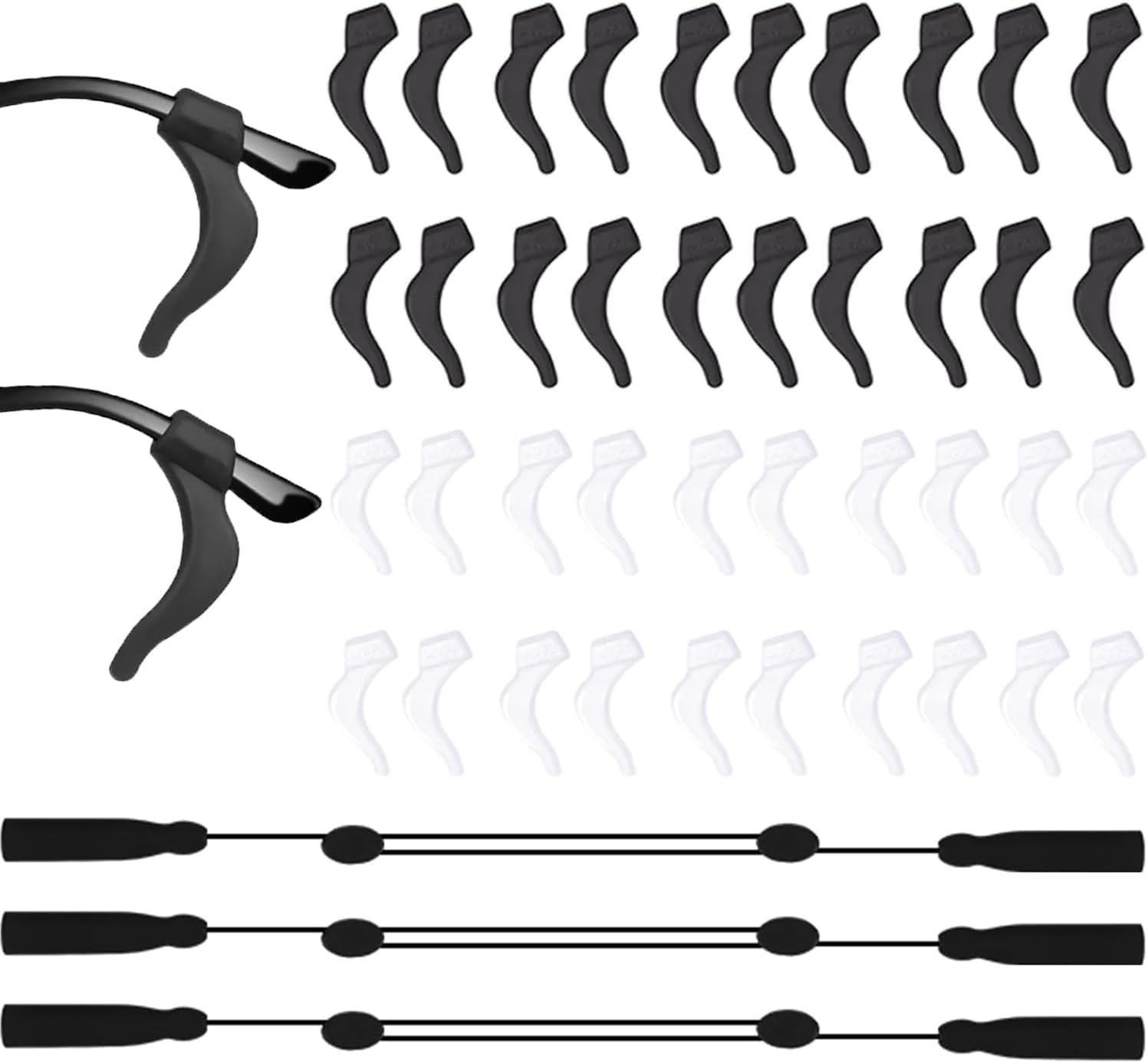 YMCCOOL 20 Pairs Eye Glasses Ear Grippers Anti-Slip Holder with 3pcs Adjustable Glasses Strap, Sports Rope Eyewear Retainer