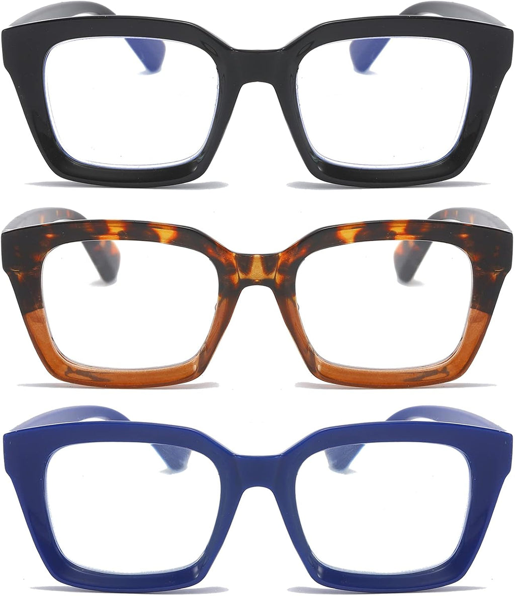 DXYXYO 3 Pack Retro Oversized Reading Glasses for Women Men Fashion Square Blue Light Blocking Computer Reader
