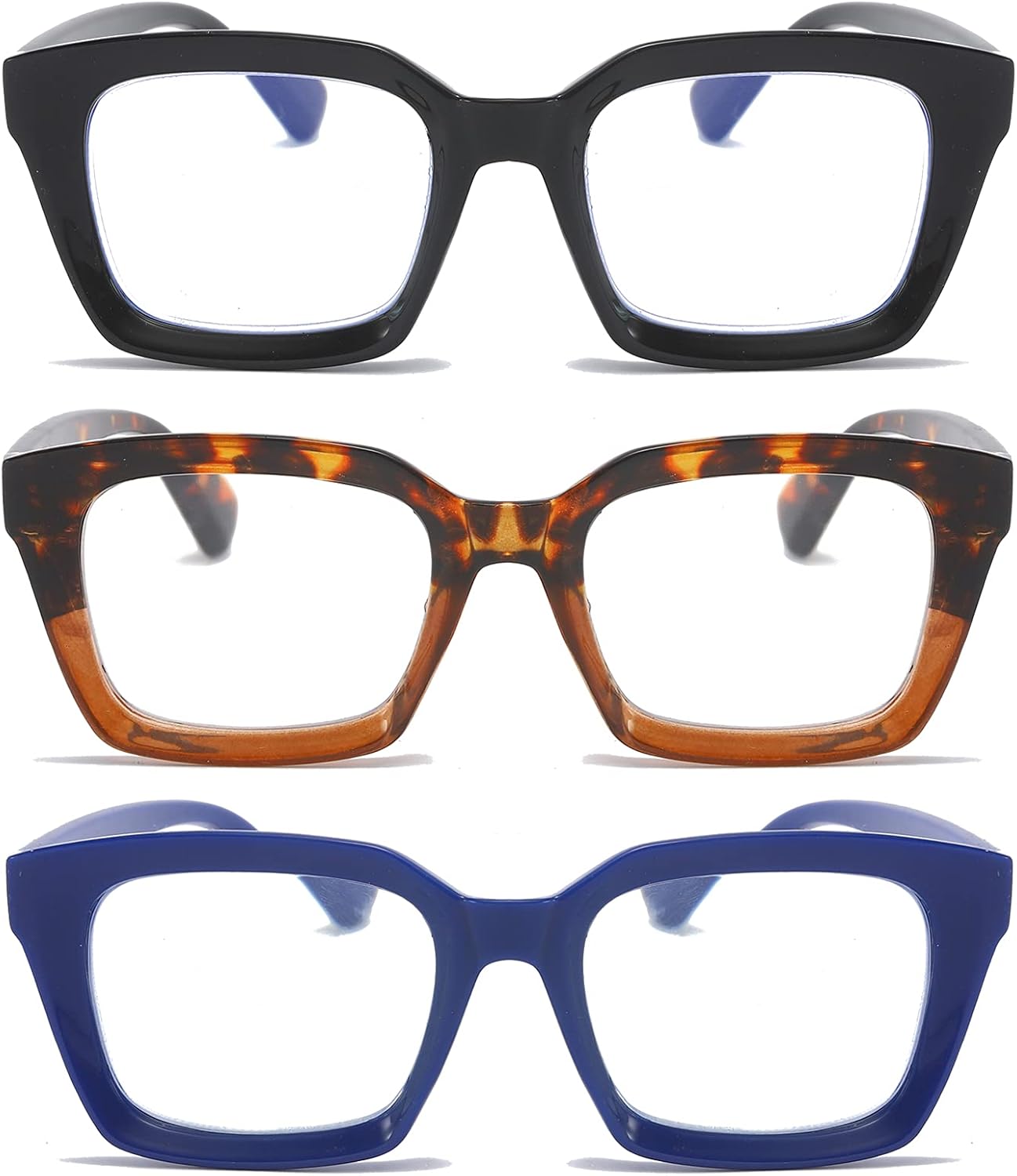 DXYXYO Reading Glasses 1.25 Women Blue Light Blocking Men Oversized Rectangle Computer Readers 3 Pack Retro Fashion Oprah Style Square