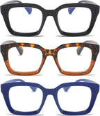 DXYXYO Reading Glasses 1.75 Women Blue Light Blocking Men Oversized Rectangle Computer Readers 3 Pack Retro Fashion Oprah Style Square
