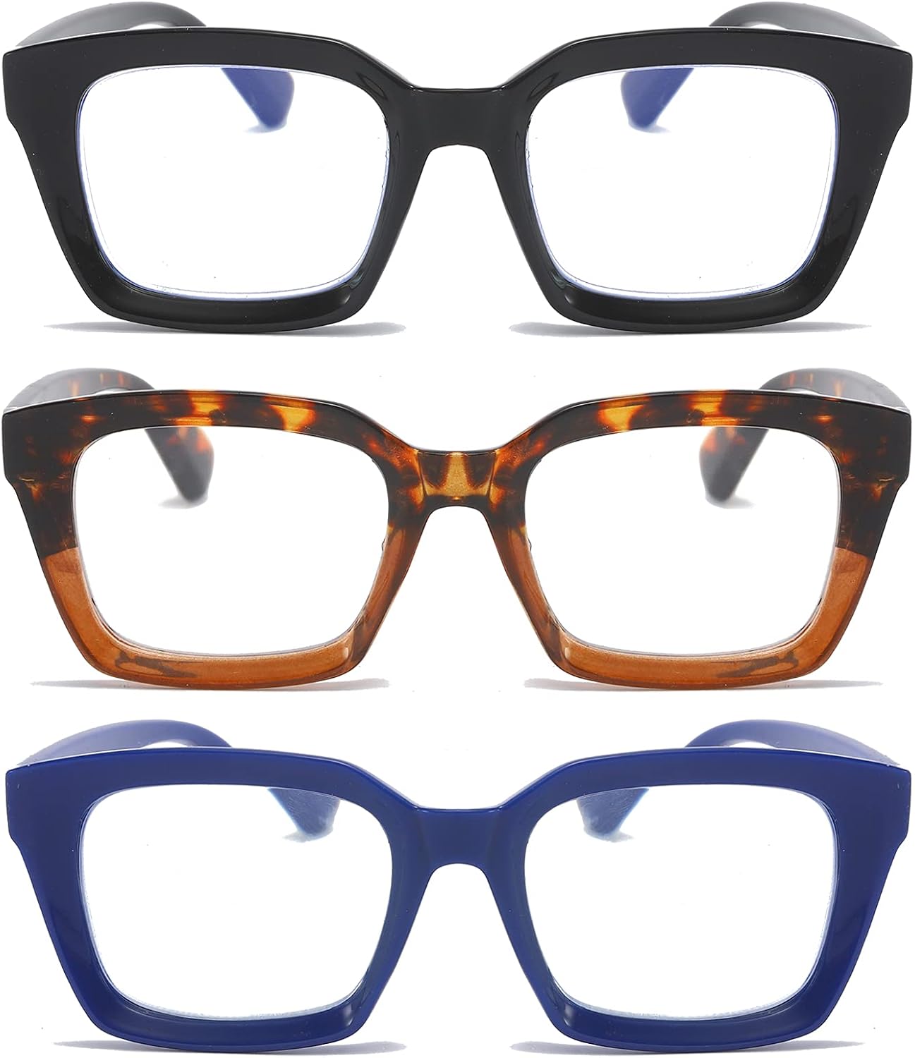 DXYXYO Reading Glasses Women 2.75+ Blue Light Blocking Men Oversized Rectangle Computer Readers 3 Pack Retro Fashion Oprah Style Square