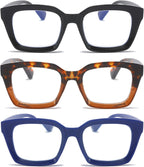 DXYXYO 3 Pack Retro Oversized Reading Glasses for Women Men Fashion Square Blue Light Blocking Computer Reader