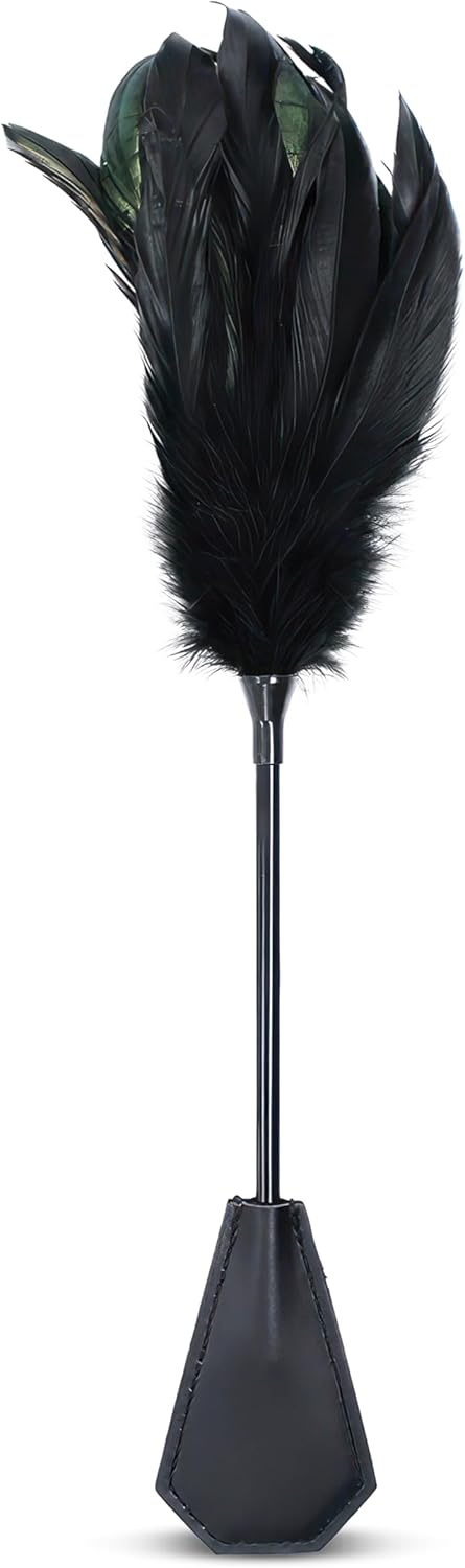 Feather Tickler for Play 15 inch, Faux Leather French Crop for Couples, Feather Ticklers Teasers Black
