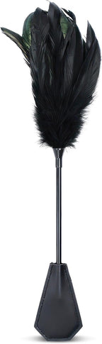 Feather Tickler for Play 15 inch, Faux Leather French Crop for Couples, Feather Ticklers Teasers Black