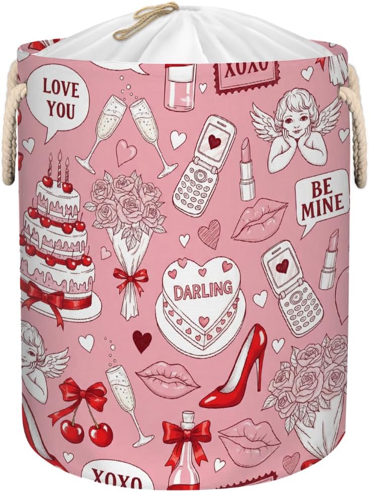 Large Laundry Basket Hamper 58L - Valentine Cake Queen Collapsible Storage Bin for Blankets, Kids Toys, Dirty Clothes, Tall Baby Nursery Hamper for Bedroom, Bathroom Decor, Gift Basket