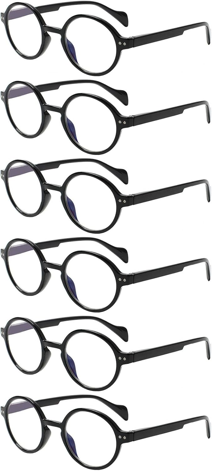 Kerecsen 6 Pack Vintage Round Reading Glasses for Women & Men Blue Light Blocking, Spring Hinge Design, Reading & Office Use