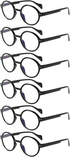 Kerecsen 6 Pack Vintage Round Reading Glasses for Women & Men Blue Light Blocking, Spring Hinge Design, Reading & Office Use