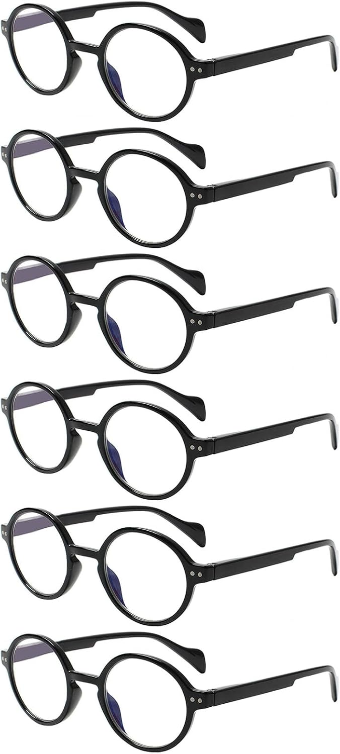 Kerecsen 6 Pack Vintage Round Reading Glasses for Women & Men Blue Light Blocking, Spring Hinge Design, Reading & Office Use
