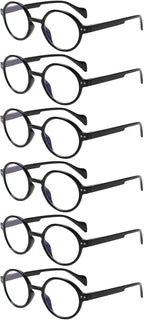 Kerecsen 6 Pack Vintage Round Reading Glasses for Women & Men Blue Light Blocking, Spring Hinge Design, Reading & Office Use