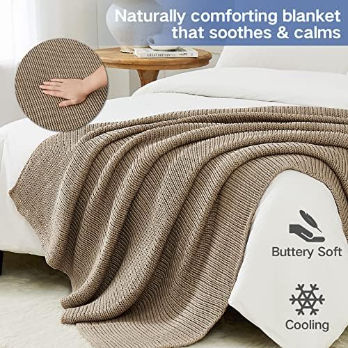 Guohaoi Knitted Weighted Blanket for Adults (Beige 60"x80" 17lbs) No Beads Cooling Throw Blanket for Hot Sleepers, Home Decor Breathable Chunky Knit Heavy Blanket Use on Queen/King Size Bed