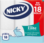 Nicky Elite 3 Ply Quilted Toilet Tissue, 18 Rolls