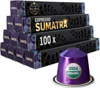 ‘Sumatra’ Organic Italian Espresso for Nespresso | 100 Organic Aluminum Capsules | Single-Origin Dark Roast | 100% Nespresso Compatible Pods | Fairtrade | Package May Vary