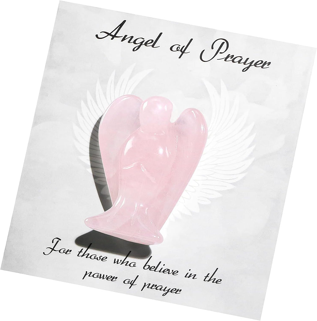 Small Guardian Angel Prayer Figurines Statue, Pink Rose Quartz Crystals and Healing Stones Angels Sympathy for loss of loved one, Grief Gifts for Women, Faith Based Spiritual Gift for Cancer Comfort