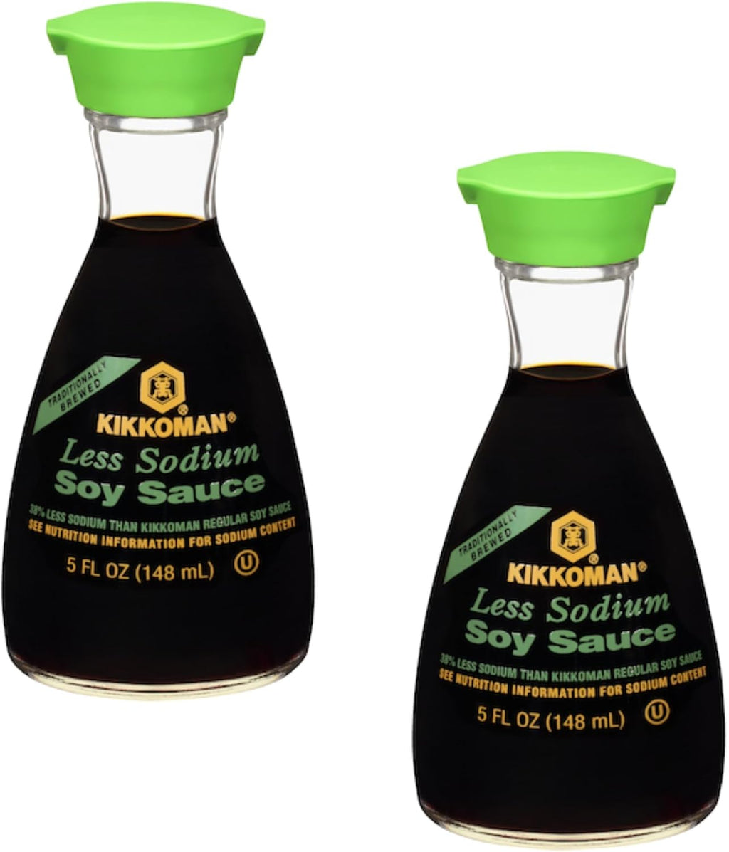 Kikkoman Soy Sauce - Less Sodium Soy Sauce - Dispenser Bottle - Pack of 2 - Use on a Variety of Different Foods - Stock Up Today and Have it Anytime