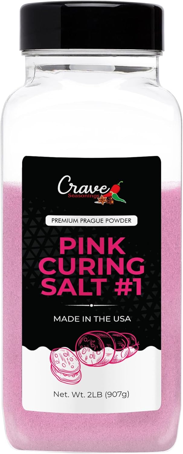 Crave Pink Curing Salt #1 2.0 LB JAR - Prague Powder, Instacure #1- Made in USA, Premium Cure for Sausage, Bacon, Ham, Jerky and Meat Preservation