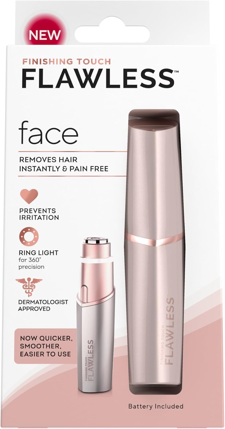 Finishing Touch Flawless Facial Hair Remover for Women, Rose Gold Face Razor with LED Light, Recyclable Packaging