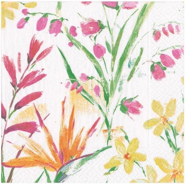 Caspari Brushstroke Floral Paper Cocktail Napkins, Two Packs of 20