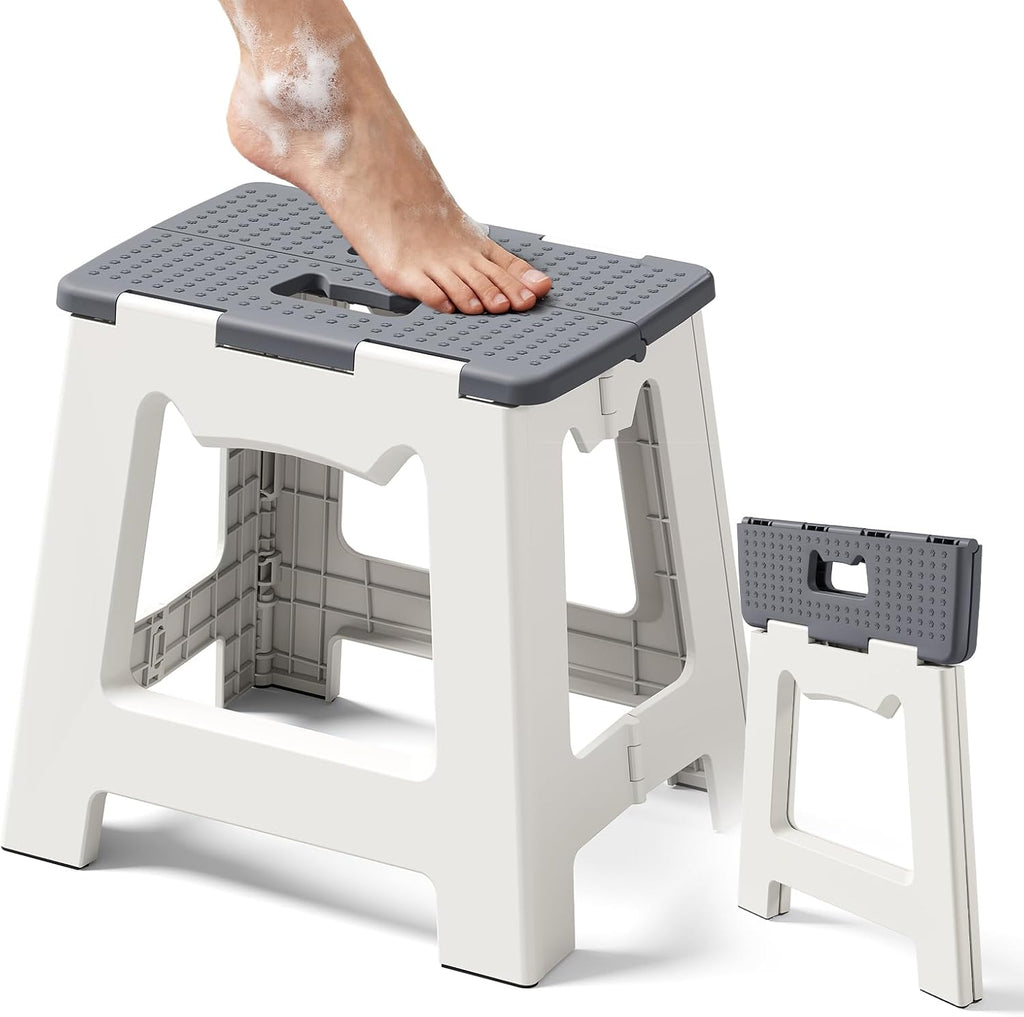 Foldable Shower Stool for Shaving Legs, Plastic Foot Rest Stools to Shave Leg, Folding Small Corner Step Seat for Inside Shower, Collapsible Bench Chair for Travel/Bathroom, Waterproof,13" Height