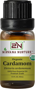 Cardamom Essential Oil, USDA Certified Organic, 100% Pure Undiluted, Aromatherapy Oil for Diffuser, Hair & Skin Care