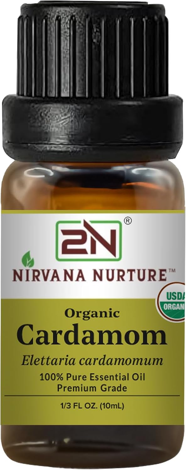 Cardamom Essential Oil, USDA Certified Organic, 100% Pure Undiluted, Aromatherapy Oil for Diffuser, Hair & Skin Care
