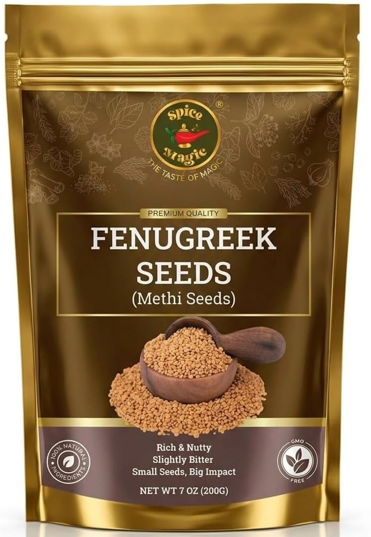 Spice Magic Fenugreek Seeds 7oz (200g) I Whole Methi Seeds for Cooking & Sprouting | 100% Natural, Non-GMO, Gluten-Free, Raw Indian Spice | Perfect for Curries, Herbal Tea, Spice Blends & Pickling