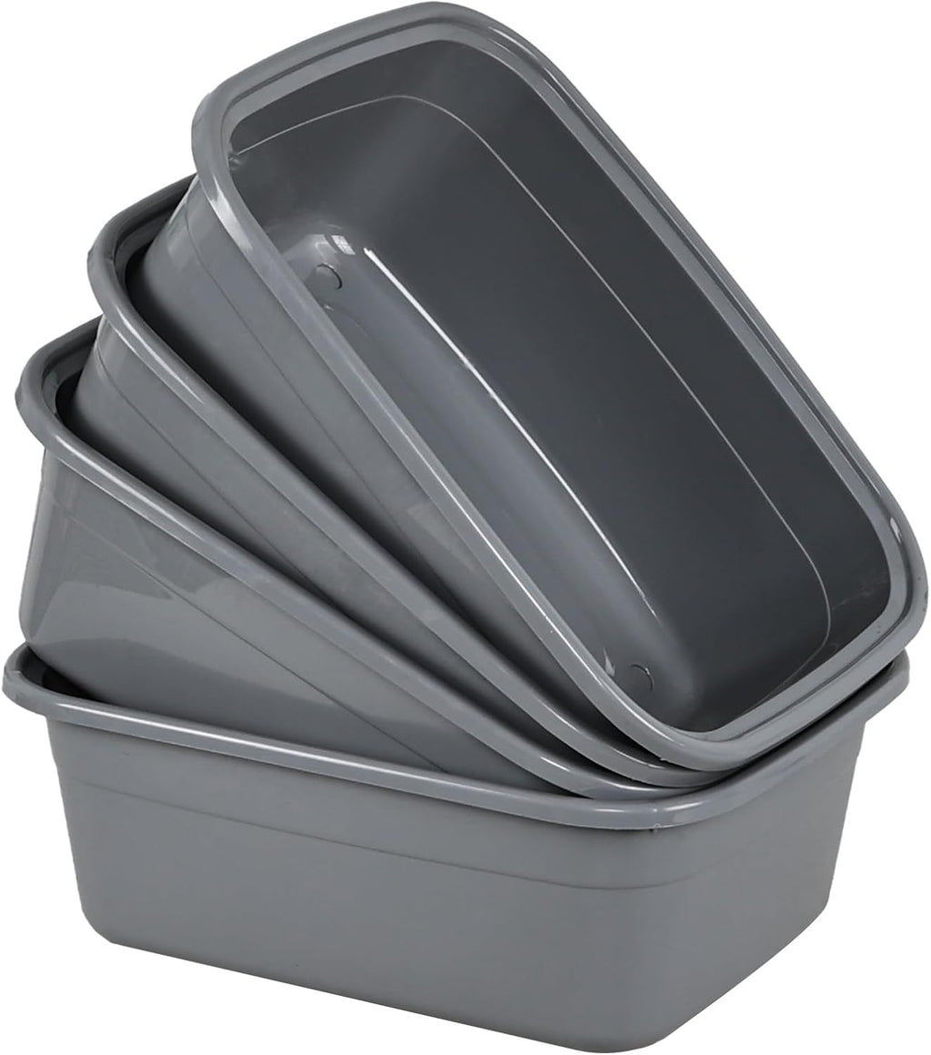 4 Pack 12 Quart Rectangular Dish Pan, Kitchen Washing Up Bowls, Grey