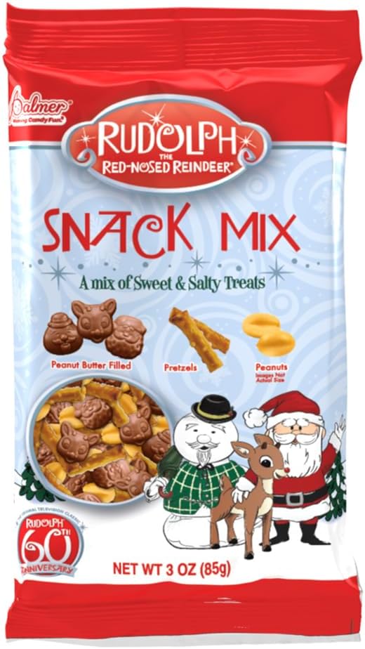 Palmer Reindeer Chocolate Snack Mix, Sweet and Salty Variety Filled with Pretzels, Peanuts and Chocolate Reindeers, Making Candy Fun Since 1948 (3 oz)