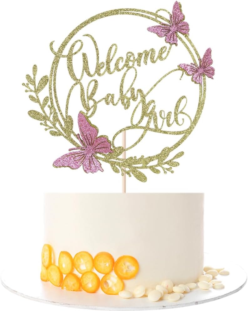 Kaoenla Welcome Baby Girl Cake Topper-Baby Shower Cake Decor for Girls Baby Shower First Birthday Gender Reveals Party(Welcome baby girl 3)