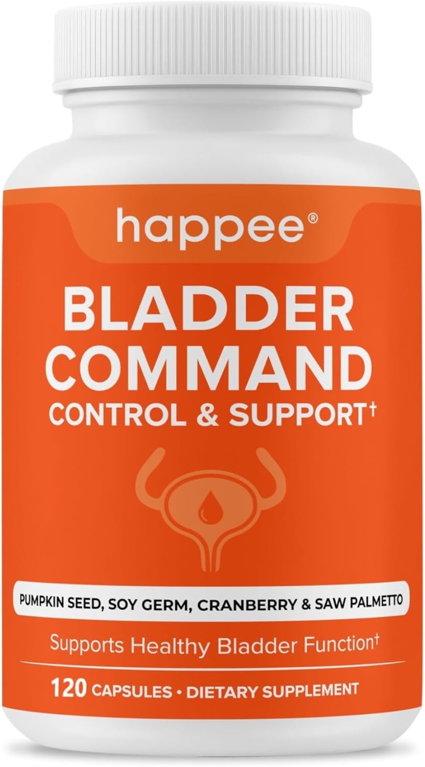 Happee Bladder Control Supplement for Women & Men - 120 Capsules with Pumpkin Seed Extract, Soy Germ Extract, Saw Palmetto & Cranberry | 4-in-1 Bladder Support for Urinary Frequency, Leaks & Urgency