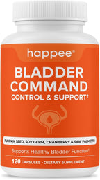 Happee Bladder Control Supplement for Women & Men - 120 Capsules with Pumpkin Seed Extract, Soy Germ Extract, Saw Palmetto & Cranberry | 4-in-1 Bladder Support for Urinary Frequency, Leaks & Urgency